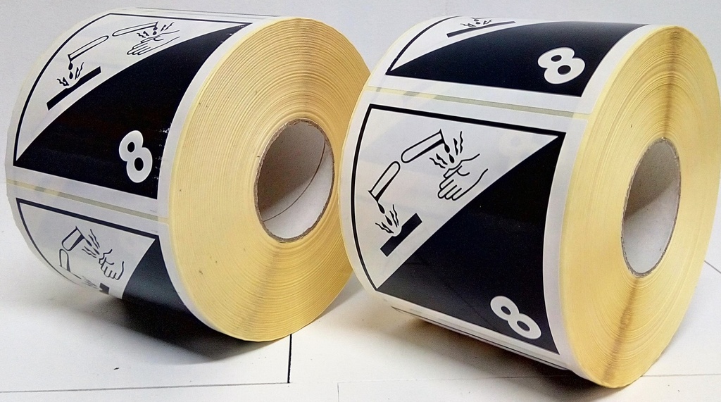 CLASE 8 Sustancias Corrosivas 100X100 MM - POLIPROPILENO PLÁSTICO