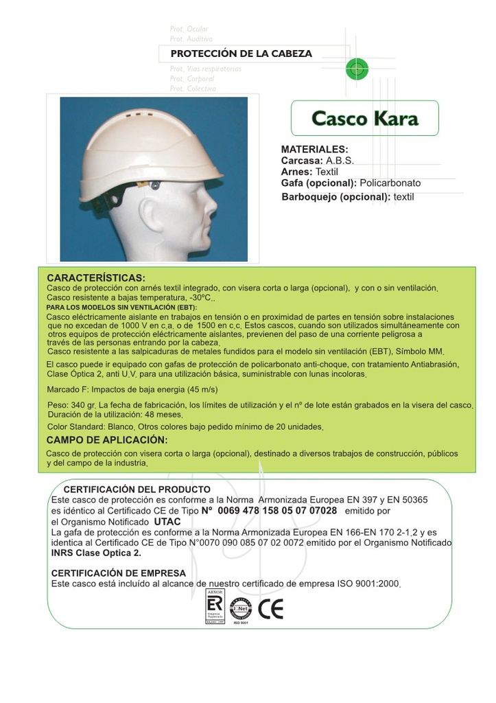 Casco de protección KARA con ventilación sin visera
