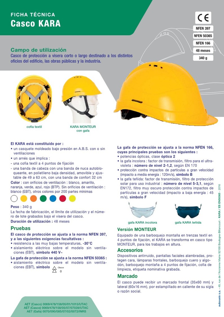 Casco de protección KARA con ventilación sin visera