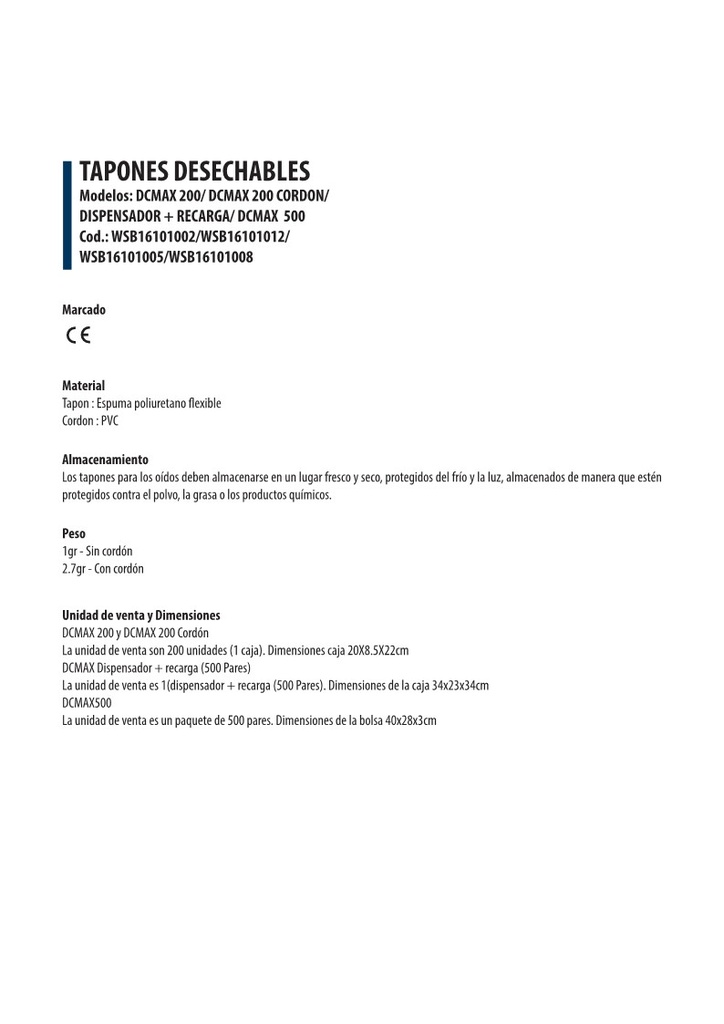 Caja Dispensadora Tapones Desechables Protección 34 dB DCMAX 200 Pares