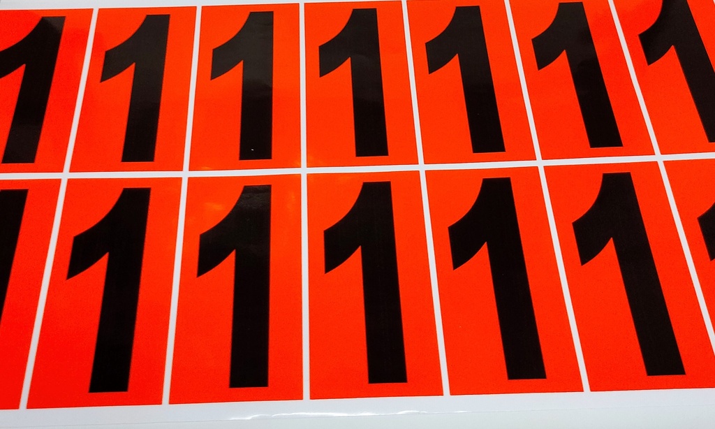 PACK NUMERACIÓN NARANJA 14UDS / HOJA IMPRESA  - NUMERO 1