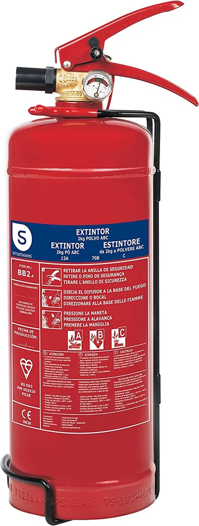 Smartwares Extintor de Polvo Seco, 2 KG - ABC