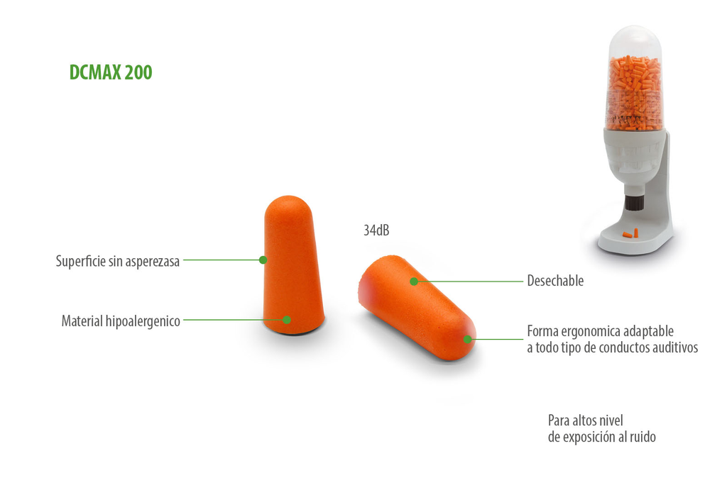 Caja Dispensadora Tapones Desechables Protección 34 dB DCMAX 200 Pares