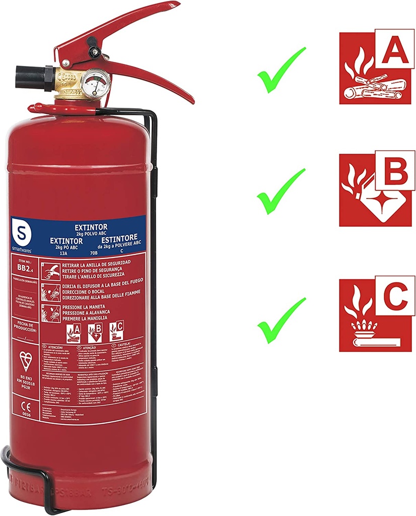 Smartwares Extintor de Polvo Seco, 2 KG - ABC