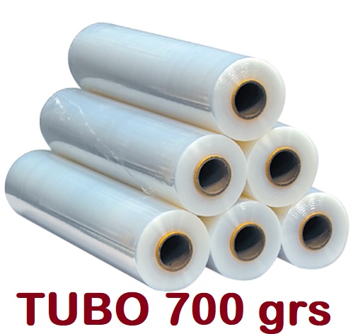FILM MANUAL TRANSPARENTE 23 MICRAS 500 MM  - 2 KG BRUTO ( 1.3 kg film / 700 grs tubo) - 124 metros film