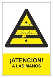 [RD36611] SEÑAL ADHESIVA PELIGRO ATENCIÓN A LAS MANOS 100X150 mm