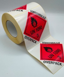 [CL3UN1090_OVERPACK_150X150] ETIQUETA BOBINA 150X150 MM CLASE 3 + UN 1090 + SOBREEMBALAJE/OVERPACK - Unidades